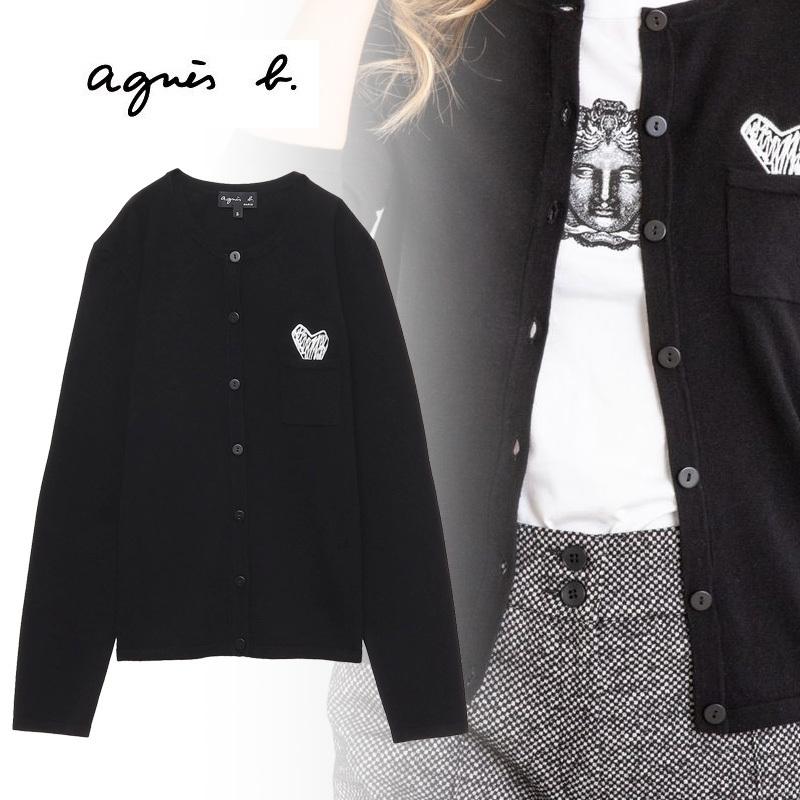 注目のブランド レディースファッションブランドagnes B 通勤 大人 可愛い ブラック ハート刺繍カーディガン Pull B Ls72 Agnes カーディガン ボレロ Anchorcharterboats Com