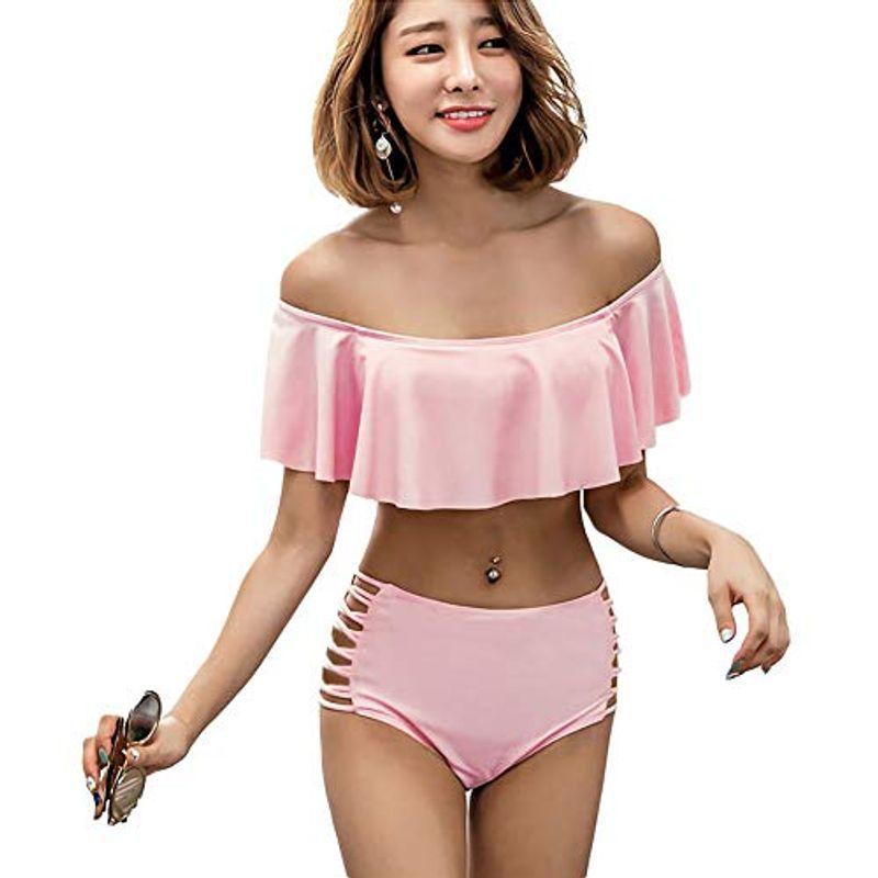 Taotech 水着 レディース ビキニ 2点セット タンキニ フリル ショートパンツ オフショルダー 体型カバー チューブトップ バンドゥ セールsale Off
