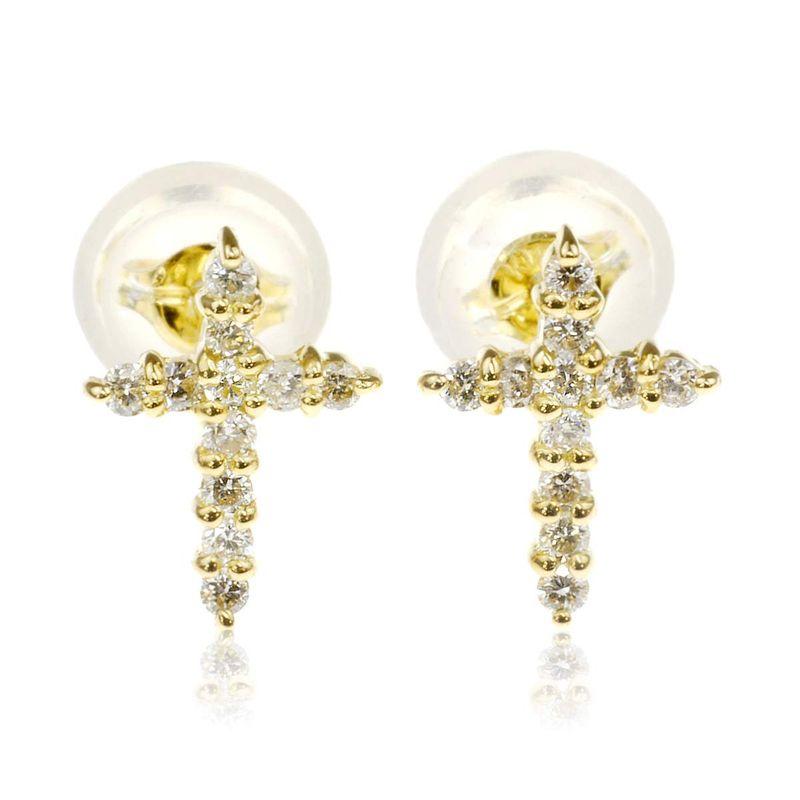 日/祝も発送 nadi K18 クロス ダイヤモンド 0.1ct ピアス 18金