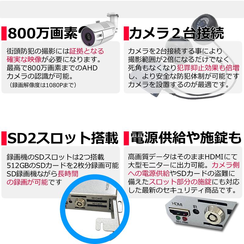 防犯カメラ 2Ch SDカード録画 AHD対応 小型SDレコーダー 512GB対応 AV