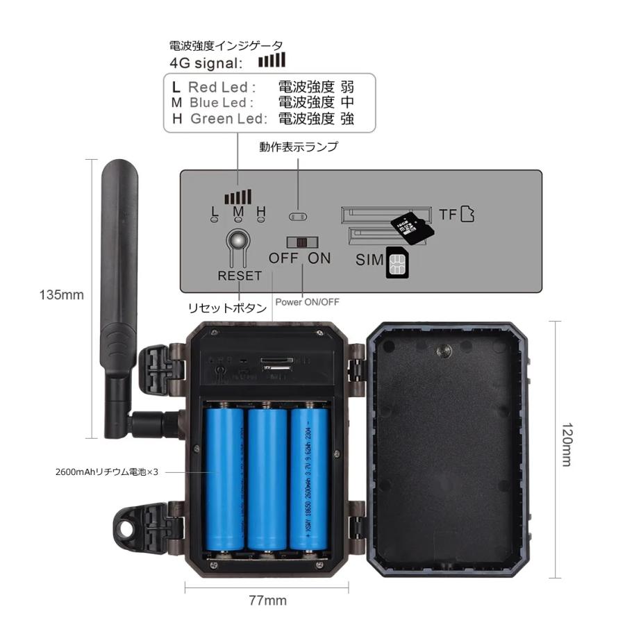 防犯・獣害対策】ソーラー充電式4Gトレイルカメラ 400万画素 高画質