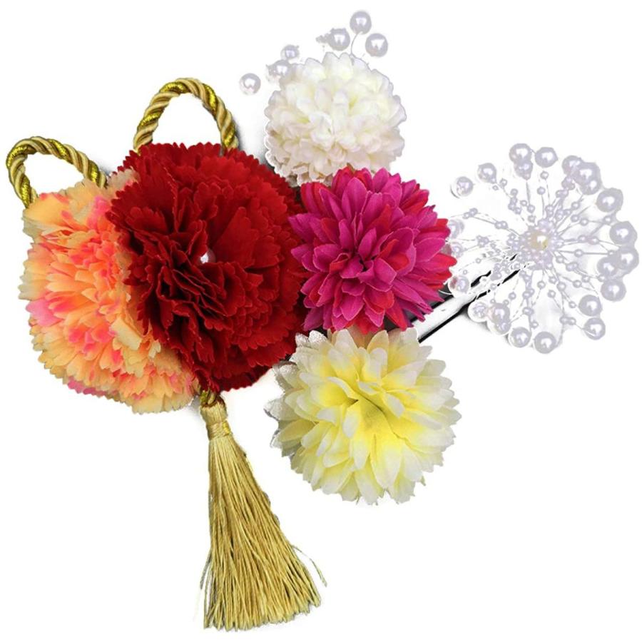 レディースファッション ブランド 新品 クローバー ヘアアクセサリー 髪飾り 花 発表会 成人式 結婚式 卒業式 和装 着物 浴衣 ピンポンマム 菊 雪輪 5点セット やさしい紅白 Dblpzvvgkv Www Slnb In