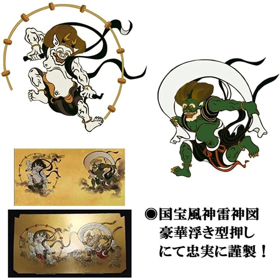 風神雷神 メンズ ラウンド ウォレット 和柄 進呈 和彫り 財布 財布 帽子 ファッション小物 ラウンド 国宝 黒 ブラック 根付 金運 進呈 日本製 Andcom オープニングセール