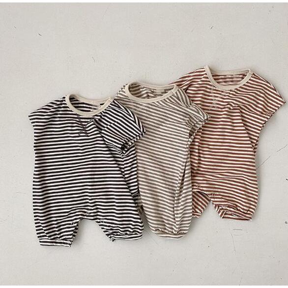 ベビー服 夏服 ベビーロンパース 女の子 男の子 ベビー服 ボーダー カバーオール オールインワン 半袖 60 70 80 90 黒