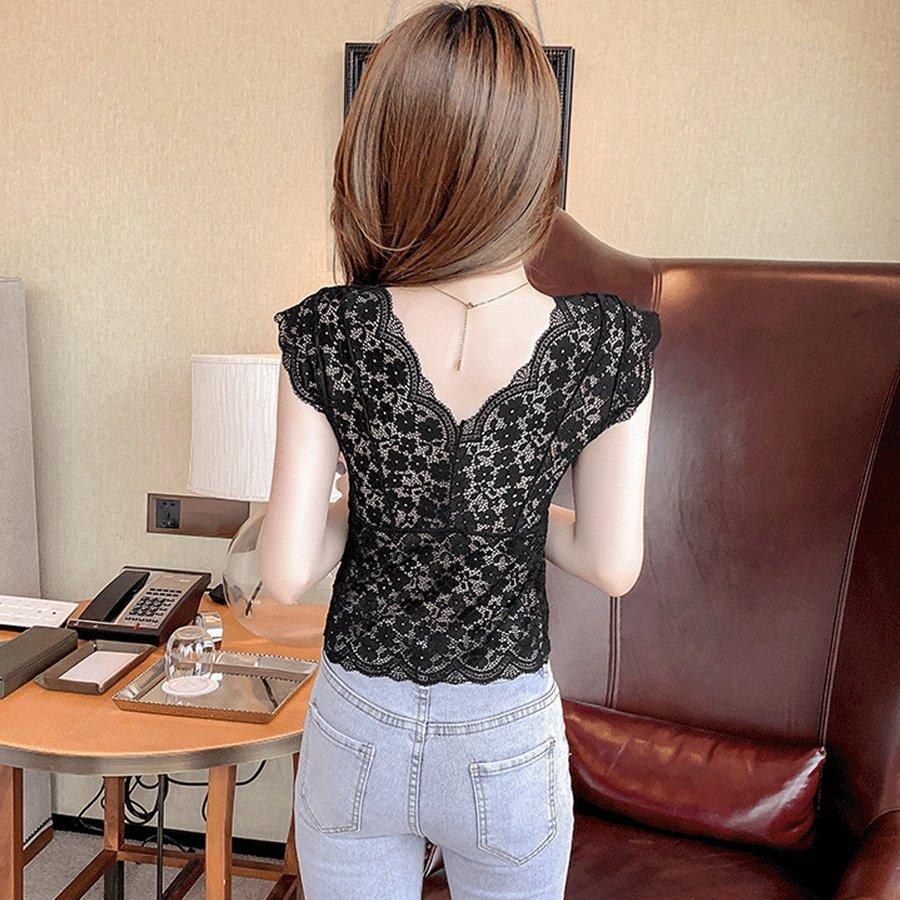 可愛すぎるフェミニンデザイン 花柄 総レース トップス Vネック 透け感 ネコポス可 Hanagrocare Com