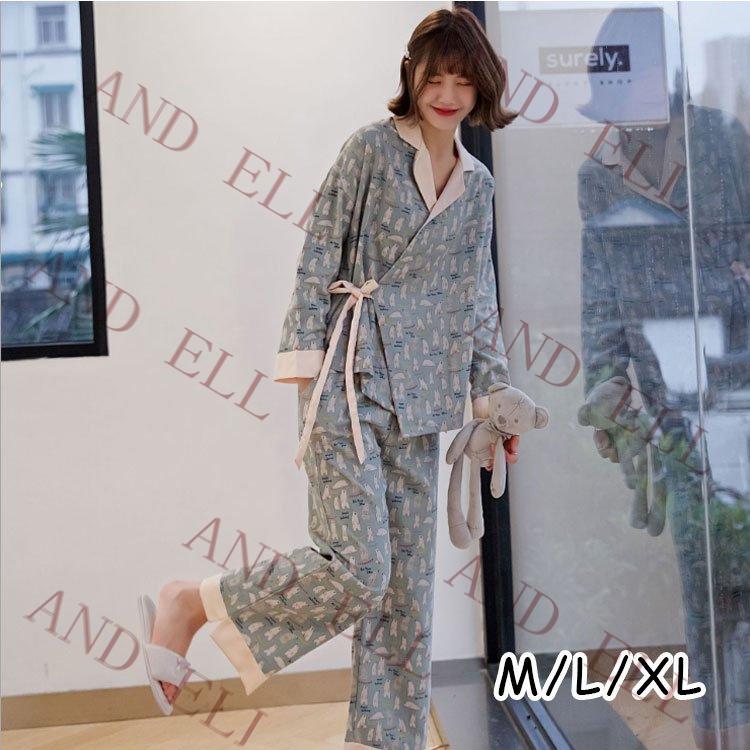 パジャマ レディース 春 秋 長袖 パジャマ 花柄 ドット柄 ロングパンツ ルームウェア 上下セット ストライプ パジャマ 可愛い 部屋着 韓国風 寝巻き パジャマ 品質が完璧