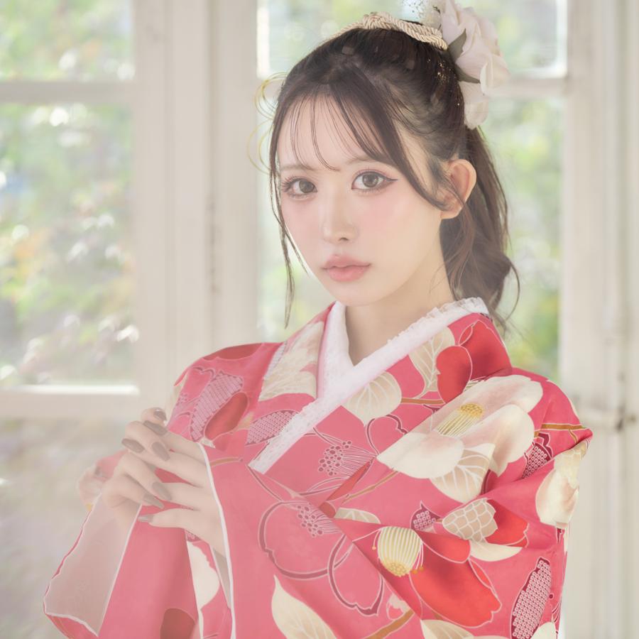紫と白の花柄着物 身長130cm 重ね襟付き 成人式 振袖 晴れ着 単品 重ね 襟 袴 レース 伊達衿 伊達襟 訪問着
