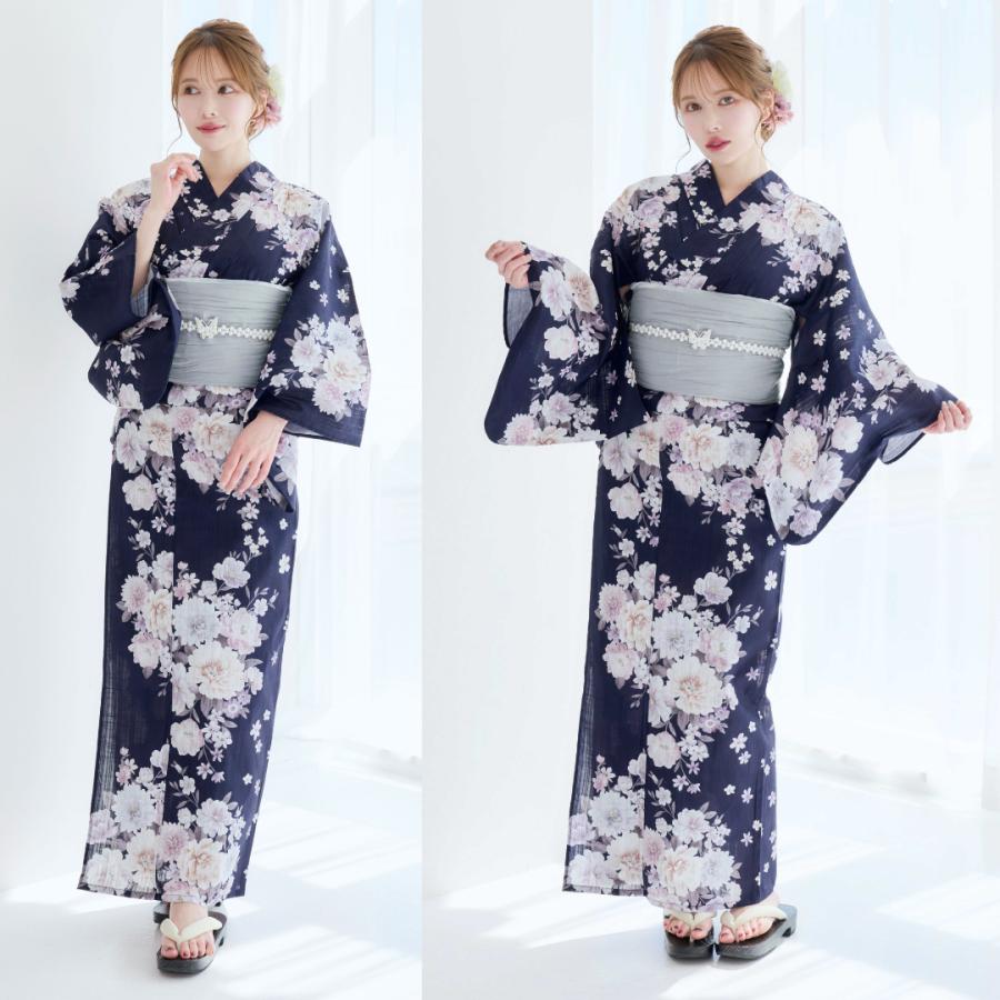 レディース 浴衣 4点セット 高級 かわいい ピンク 紫 ネイビー