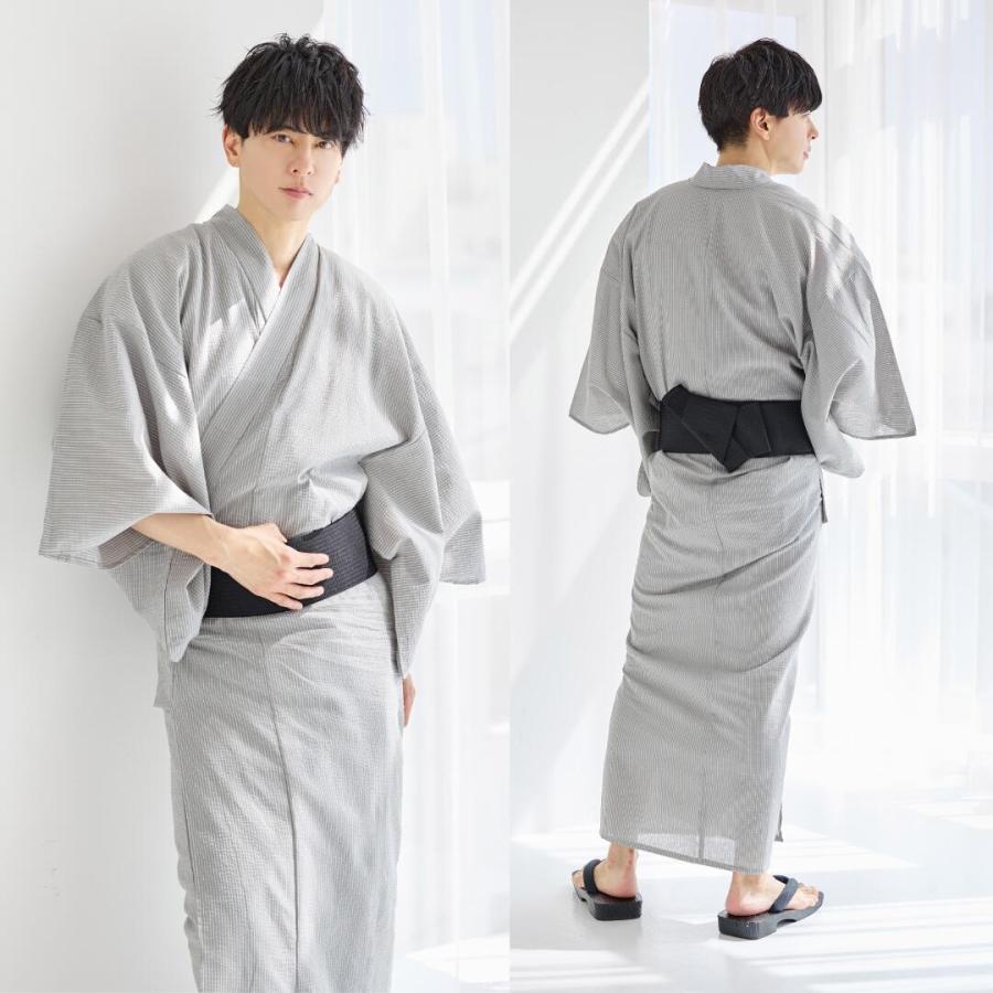 メンズ浴衣 3点セット 縦縞 ストライプ 白 黒 紺 グレー 柄 ゆかた