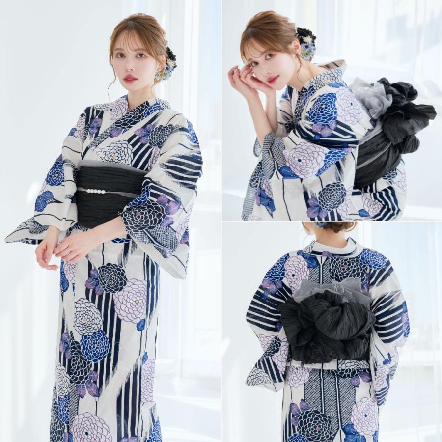 【浴衣4点セット】浴衣　半幅帯　かごバッグ　下駄　あじさい　紫陽花　焦茶　夏日記 レディース 浴衣 4点set 4点セット 兵児帯 下駄 金魚 あじさい 紫陽花