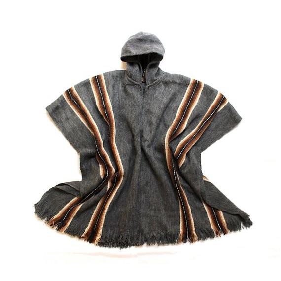 ポンチョ メンズ パーカー付 アルパカ かっこいい チャコールグレー