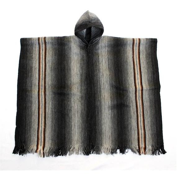 ポンチョ メンズ パーカー付 アルパカ かっこいい グレーブラック