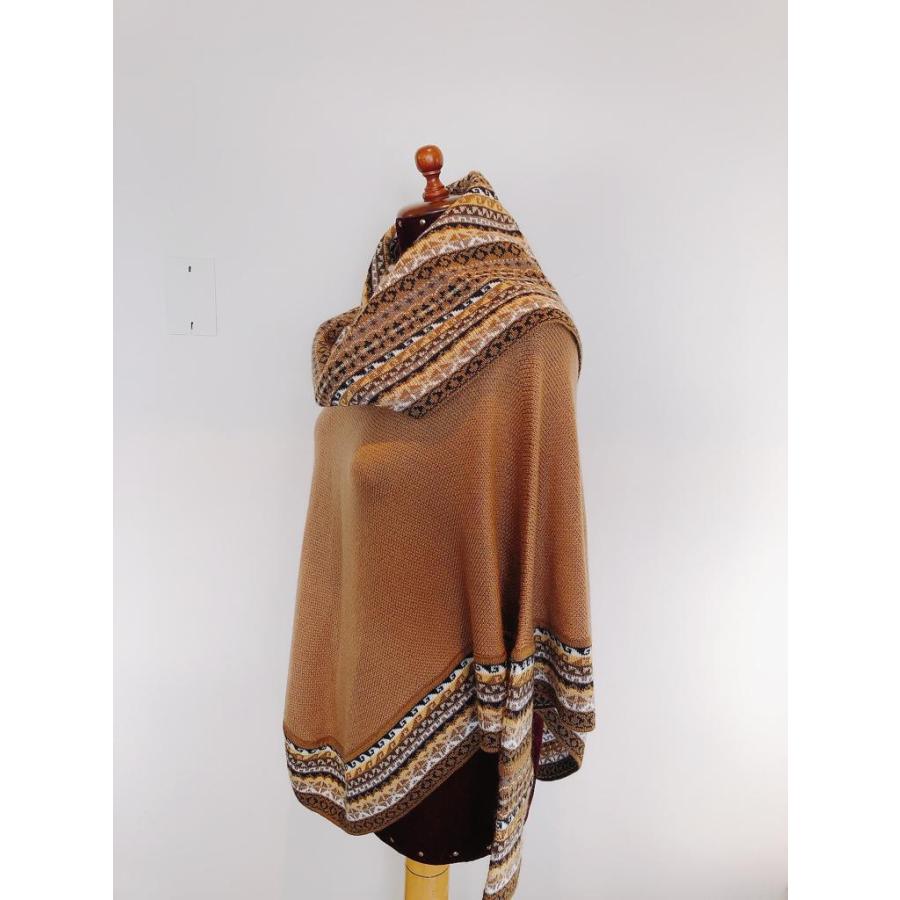 ポンチョ レディース アルパカ リアル 100％ おしゃれ 茶色 模様