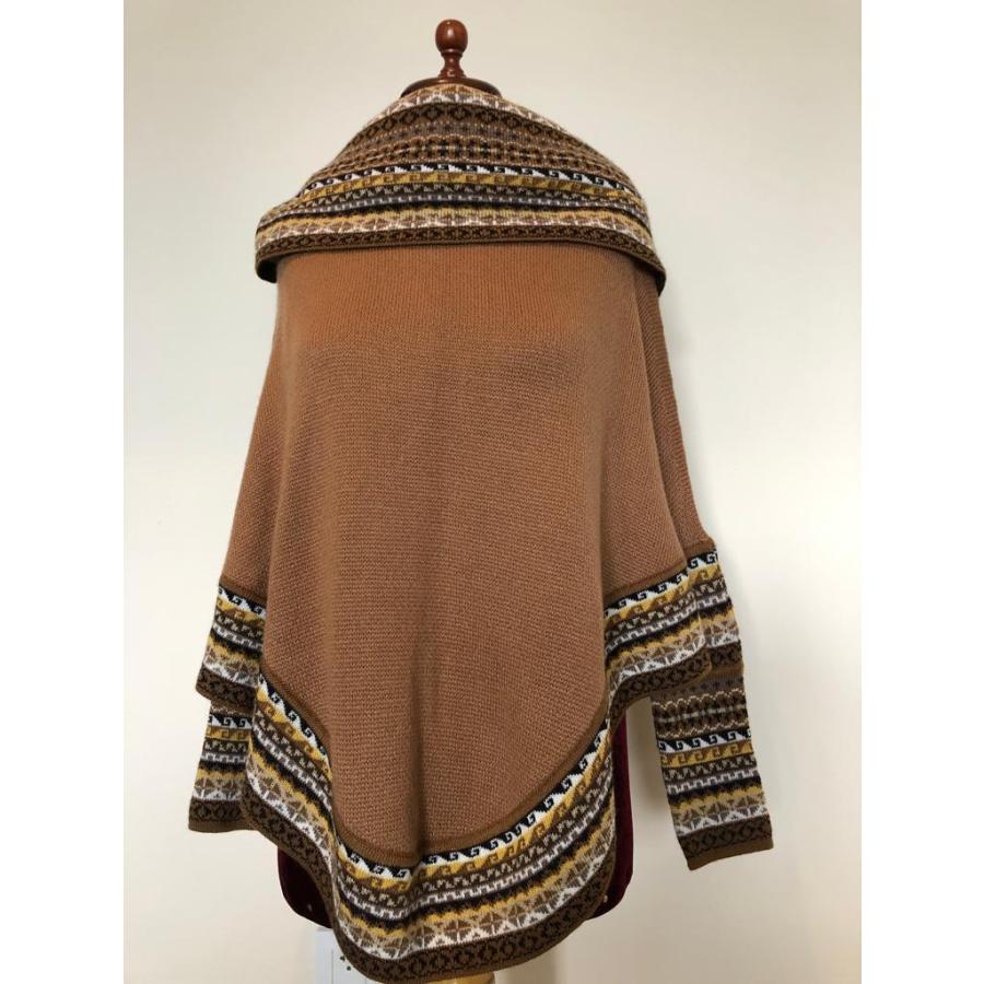 ポンチョ レディース アルパカ リアル 100％ おしゃれ 茶色 模様