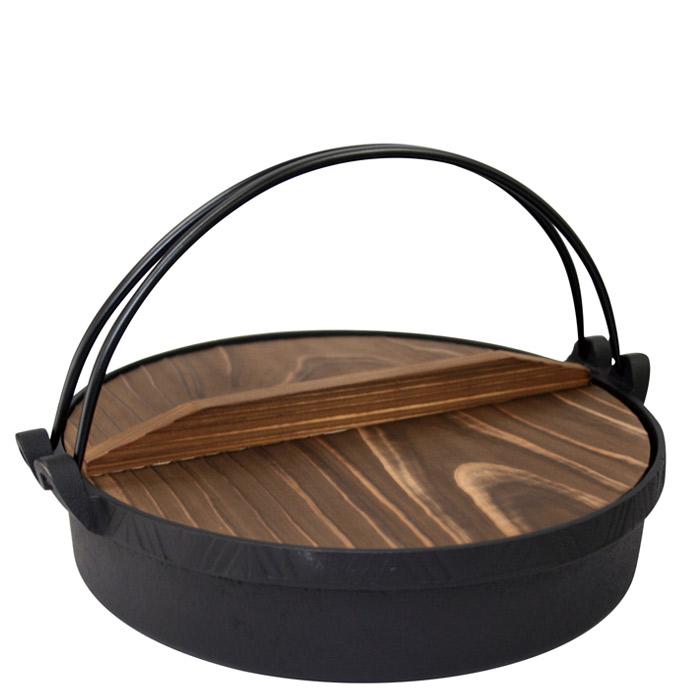 すき焼き鍋 南部鉄器 26cm IH対応 直径26×高さ6cm 2本ツル 木蓋付 持ち