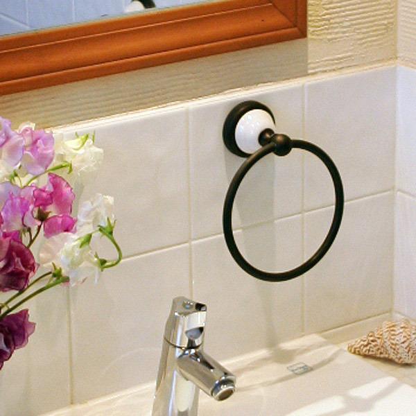 タオルハンガー 真鍮 タオル掛け おしゃれ タオルリング CE BK