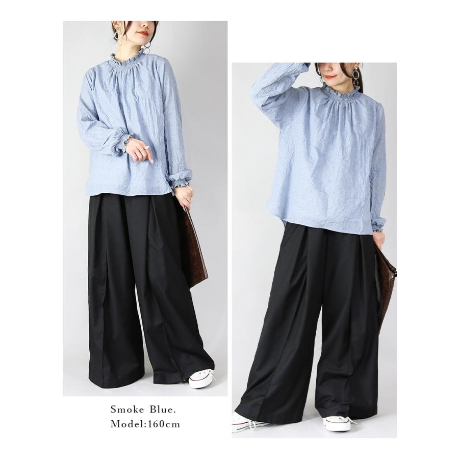 ブラウス レディース 長袖 白 黒 フリル ワイド トップス 体型カバー ゆったり 春 夏 重ね着 レイヤード 60代 50代 40代 30代 20代 おしゃれ | and it_ | 08