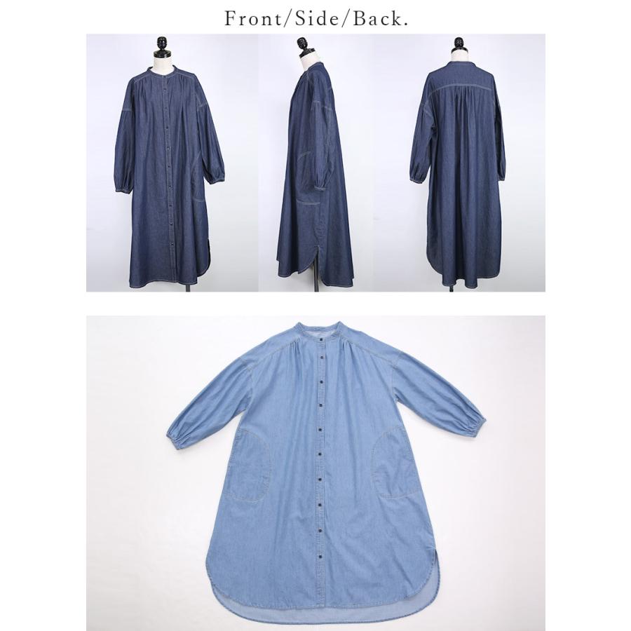 デニム シャツワンピース レディース ロング 長袖 羽織り ライトデニム コットン Aライン 春 夏 秋 ポケット 体型カバー スリット おしゃれ | and it_ | 13