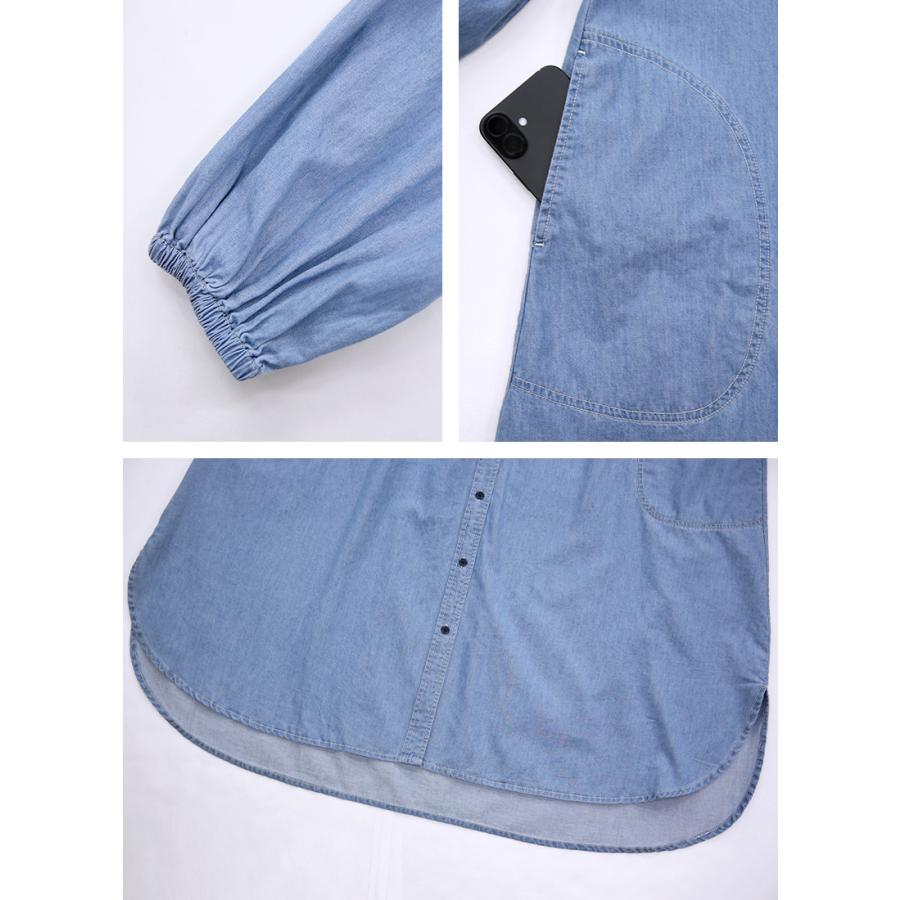 デニム シャツワンピース レディース ロング 長袖 羽織り ライトデニム コットン Aライン 春 夏 秋 ポケット 体型カバー スリット おしゃれ | and it_ | 15