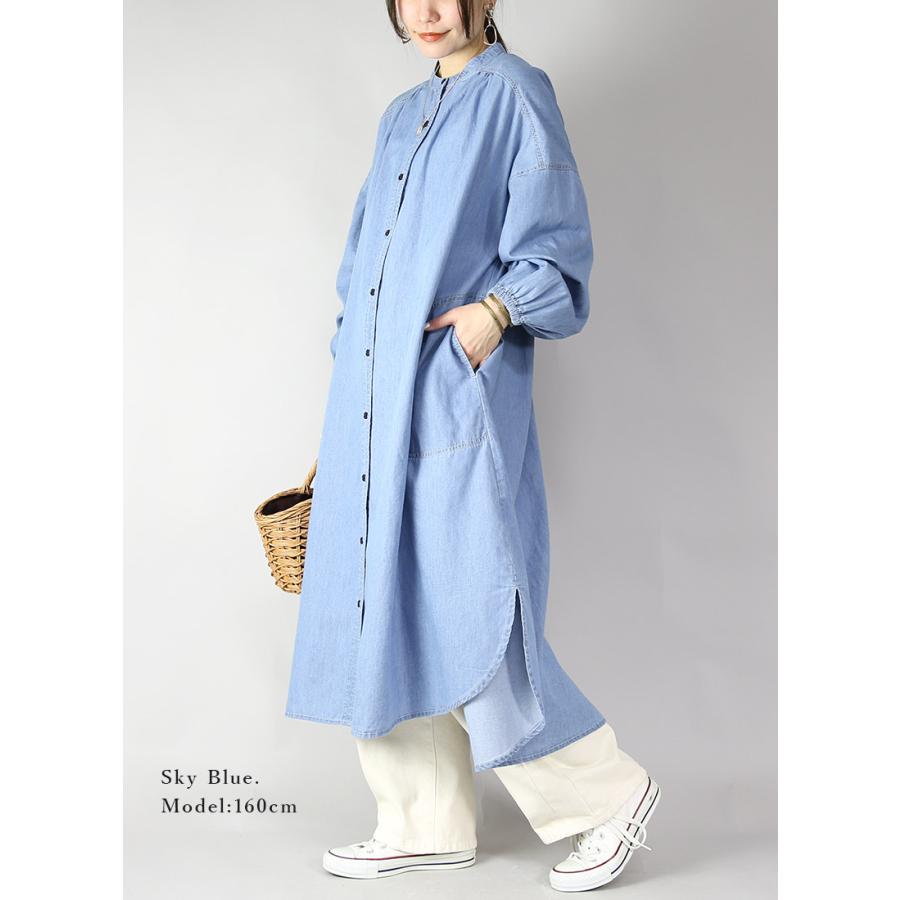 デニム シャツワンピース レディース ロング 長袖 羽織り ライトデニム コットン Aライン 春 夏 秋 ポケット 体型カバー スリット おしゃれ | and it_ | 07