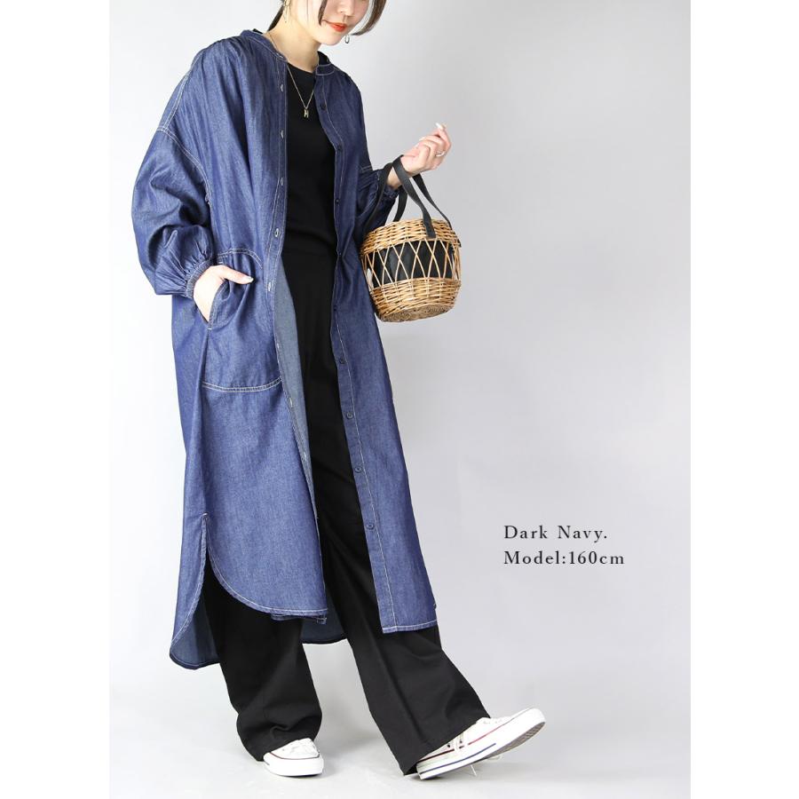 デニム シャツワンピース レディース ロング 長袖 羽織り ライトデニム コットン Aライン 春 夏 秋 ポケット 体型カバー スリット おしゃれ | and it_ | 08