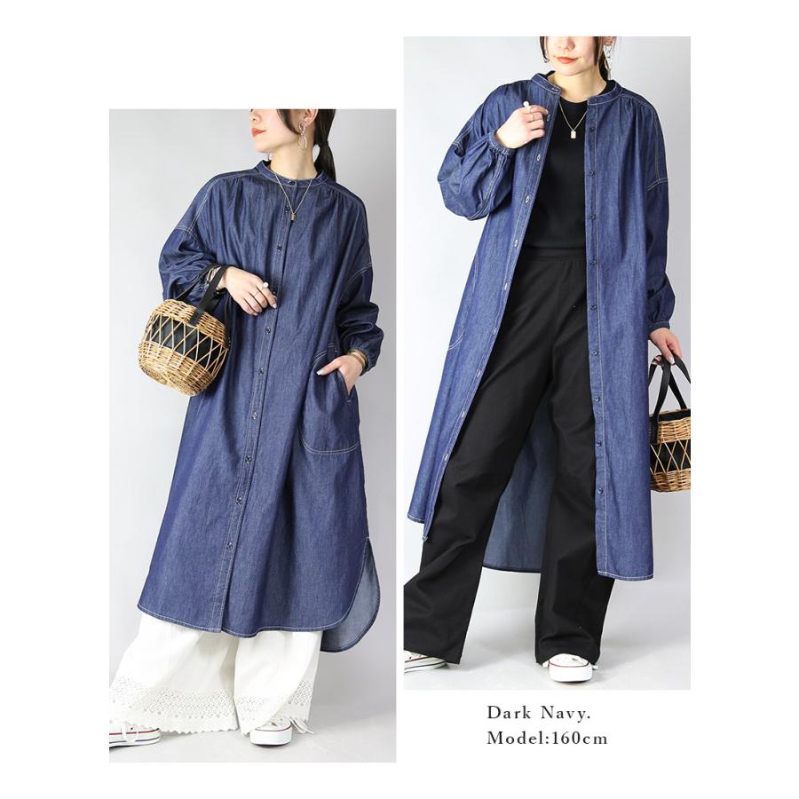 デニム シャツワンピース レディース ロング 長袖 羽織り ライトデニム コットン Aライン 春 夏 秋 ポケット 体型カバー スリット おしゃれ | and it_ | 10