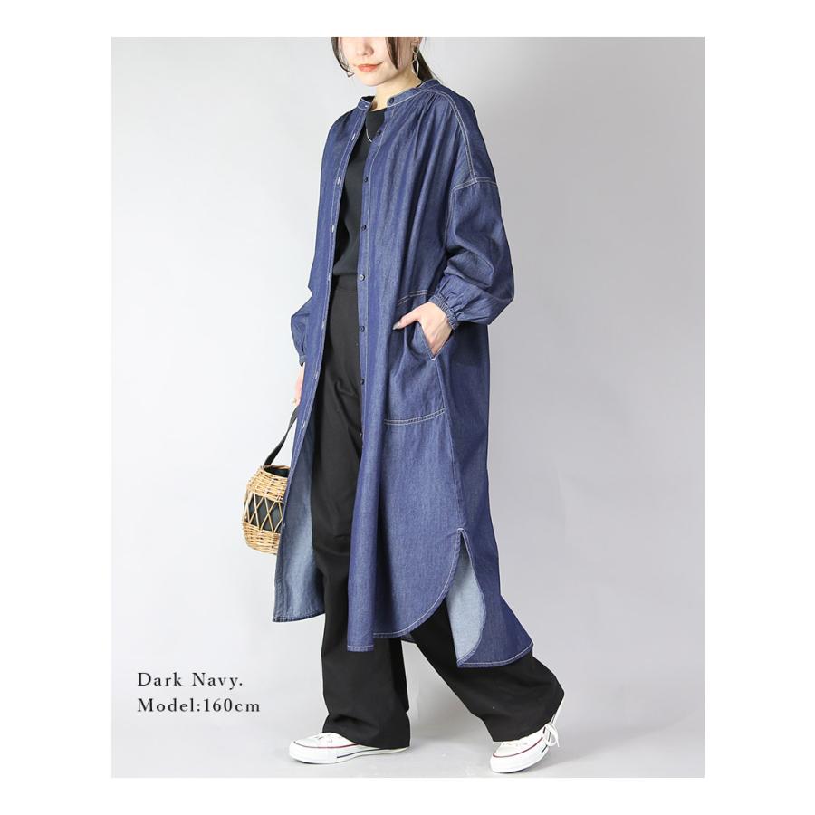 デニム シャツワンピース レディース ロング 長袖 羽織り ライトデニム コットン Aライン 春 夏 秋 ポケット 体型カバー スリット おしゃれ | and it_ | 11