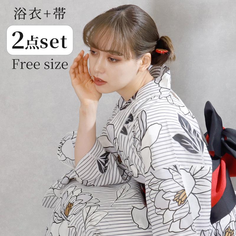 レトロ浴衣&帯 and it_（アンドイット） 浴衣 レディース 帯 セット シック 大人 個性