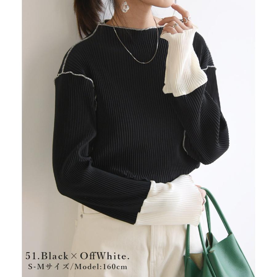 and it_ カットソー レディース 長袖 ロンt バイカラー プリーツ