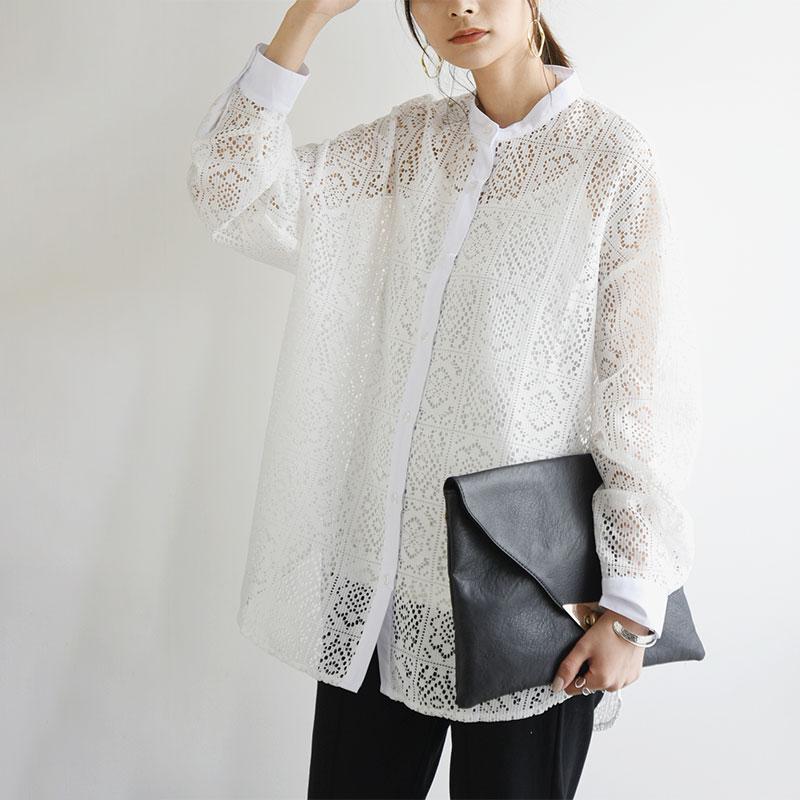 and it_ シャツ レディース 長袖 春 白 レース トップス 羽織り