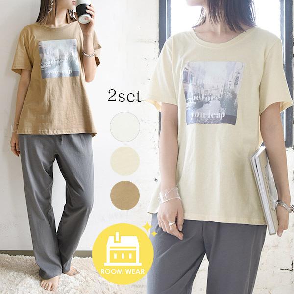 ルームウェア レディース 夏 綿 ペア セットアップ 半袖 Tシャツ カットソー パンツ パジャマ 上下セット 代 30代 40代 おしゃれ 69 Off