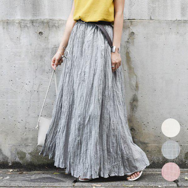 スカート ロング 夏 コーデ 春 ボトムス マキシ しわ加工 代 30代 40代 インド綿 コットン ふんわり プリーツ シアー おしゃれ アンドイット And It レディース 通販 Paypayモール
