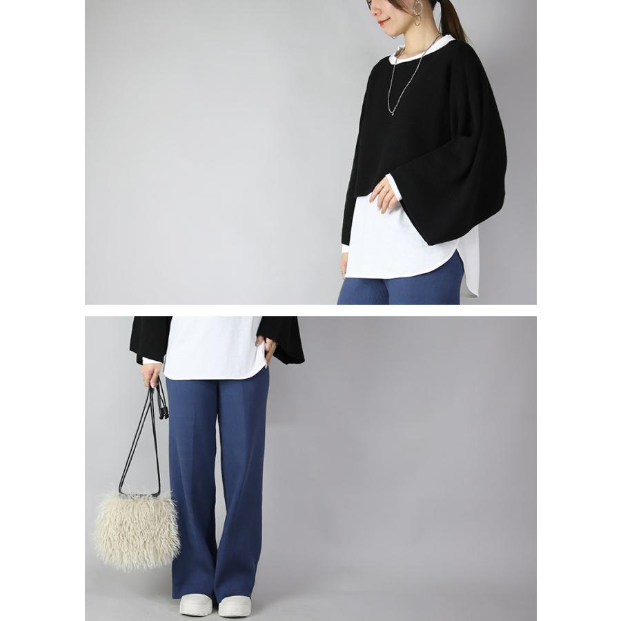 コーデセット レディース 2点 ニット ショート丈 トップス ワイドパンツ ボトムス 体型カバー 秋 冬 セーター きれいめ M 送料無料 福袋 白 黒 おしゃれ | and it_ | 08