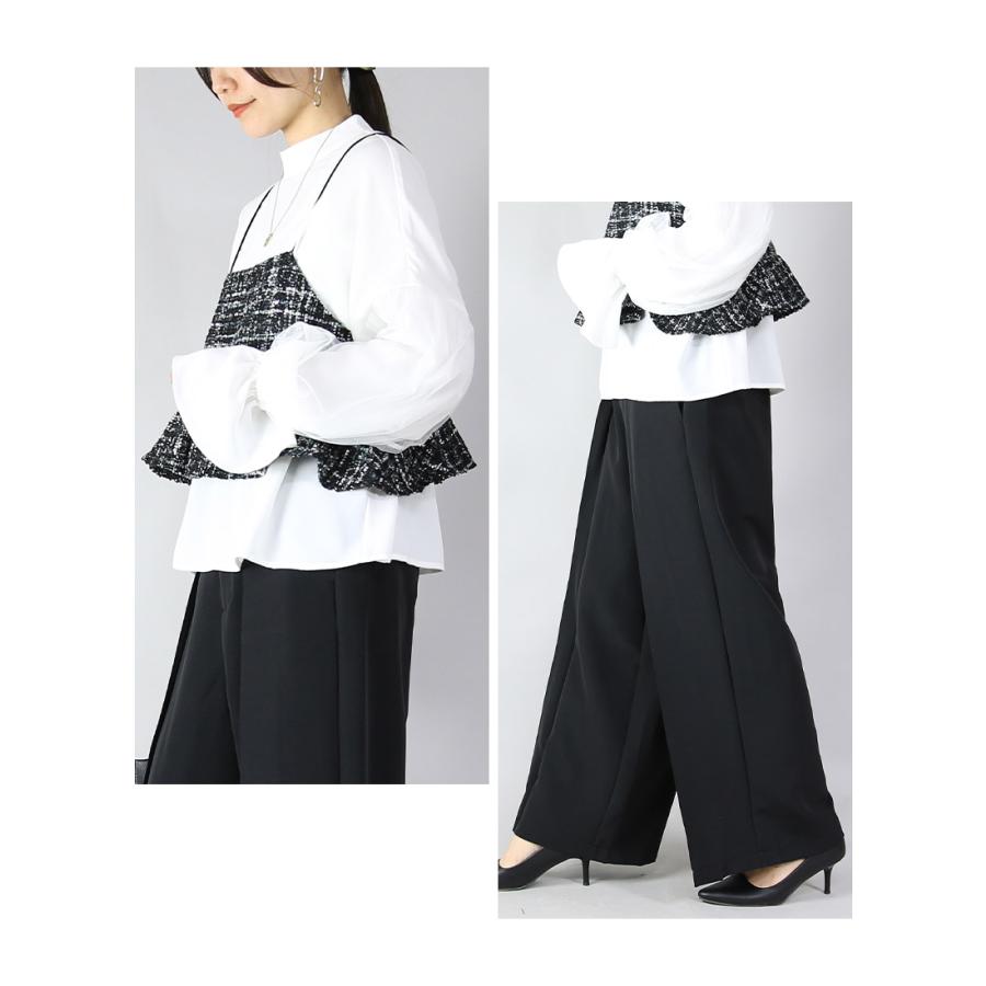 コーデセット レディース 3点 キャミソール ビスチェ ブラウス ワイドパンツ トップス ボトムス 体型カバー 春 秋 冬 白 黒 M 送料無料 福袋 おしゃれ | and it_ | 06