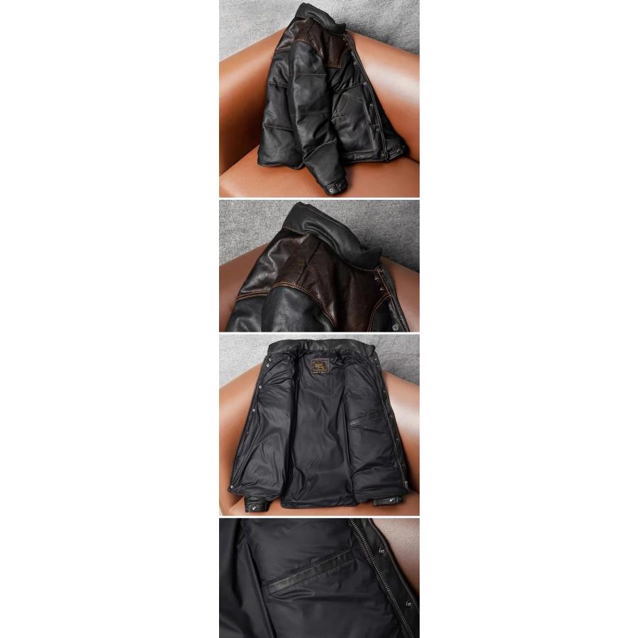 少量生産 革ジャン ダウンジャケット 本革 牛革 メンズ レザー