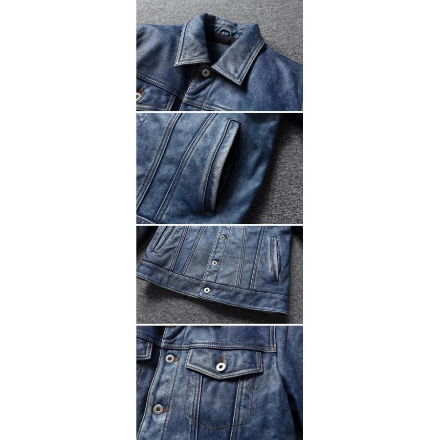 本革 革ジャン レザージャケット 牛革 ストーンウォッシュ加工 メンズ