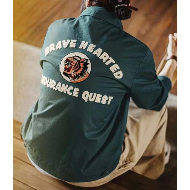 メンズ ワークジャケット 刺繍 コットン ジップアップジャケット 虎