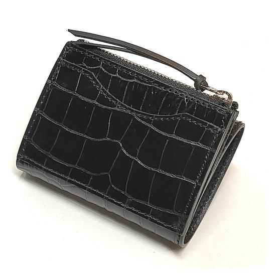 本革 クロコ型押し ミニ財布 コンパクト財布 アンドミート メンズ/レディース カード コインケース ナチュラル ブラック
