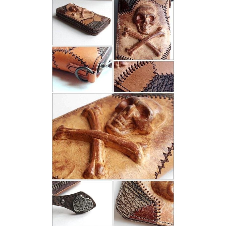 【...andMeat.】アンドミート 本革/ヌメ革 長財布 立体スカル サドルレザー ラウンドジップ ロングウォレット ナチュラル andMeat