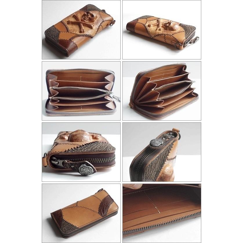 【...andMeat.】アンドミート 本革/ヌメ革 長財布 立体スカル サドルレザー ラウンドジップ ロングウォレット ナチュラル andMeat