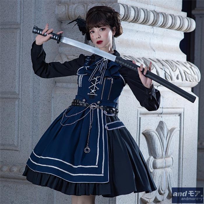 Andモア hyk 新作 レディース ロリータ オリジナル ゴスロリ 秋冬 ワンピース ジャンパースカート 軍服風 コスプレ 秋冬 ゴシック レディース 軍服風