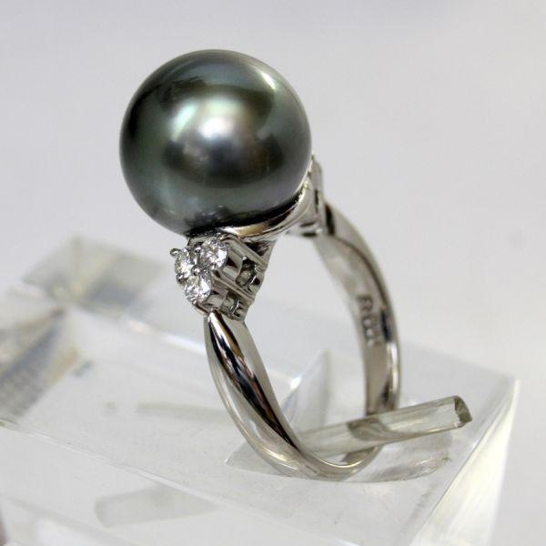 ◎中古美品◎プラチナ 黒蝶真珠 12.2mm ダイヤ 0.19ct リング 9号 