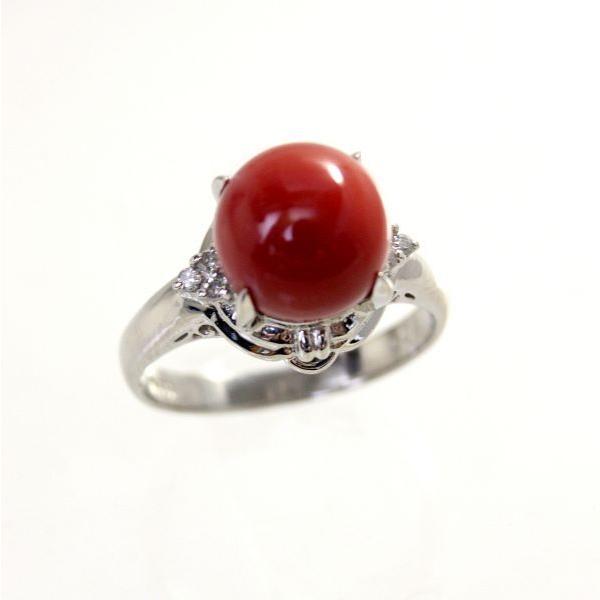 ◎中古美品◎プラチナ 赤サンゴ 9.3mm ダイヤ リング 15号 : 安藤商事 