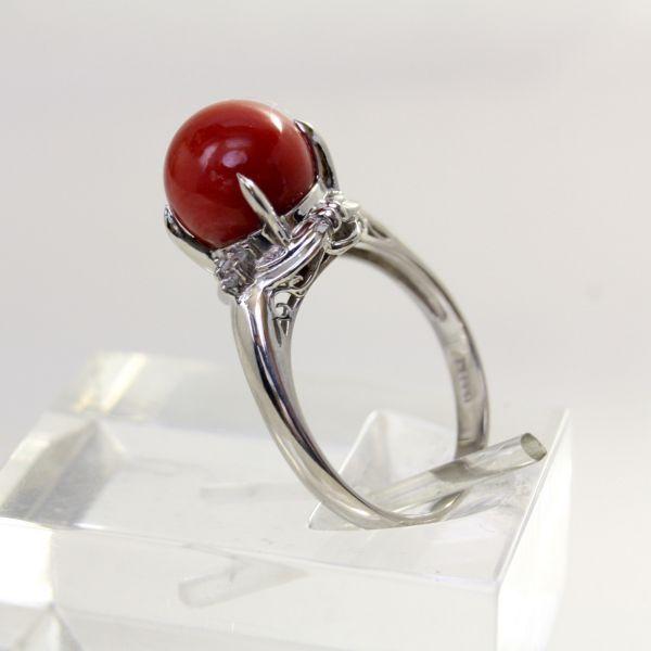 ◎中古美品◎プラチナ 赤サンゴ 9.3mm ダイヤ リング 15号 : 安藤商事 