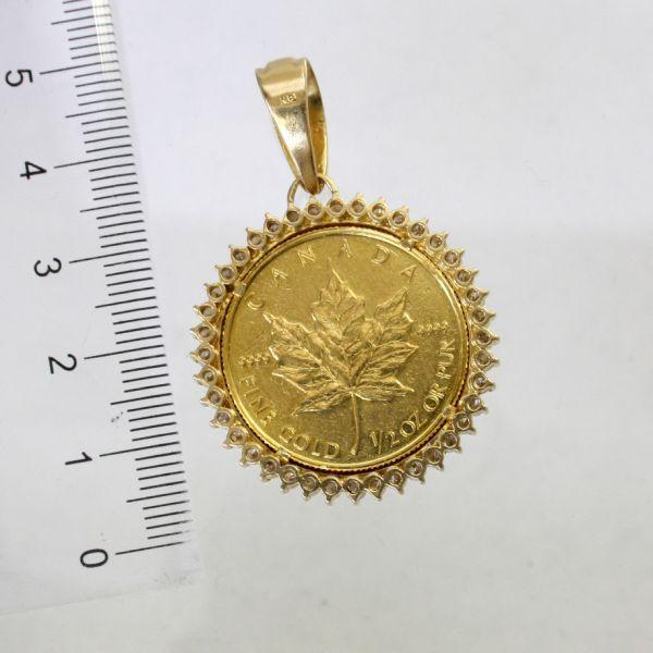 ◎中古美品◎18金枠 ダイヤ 1.36ct 2分の1オンス 純金コイン
