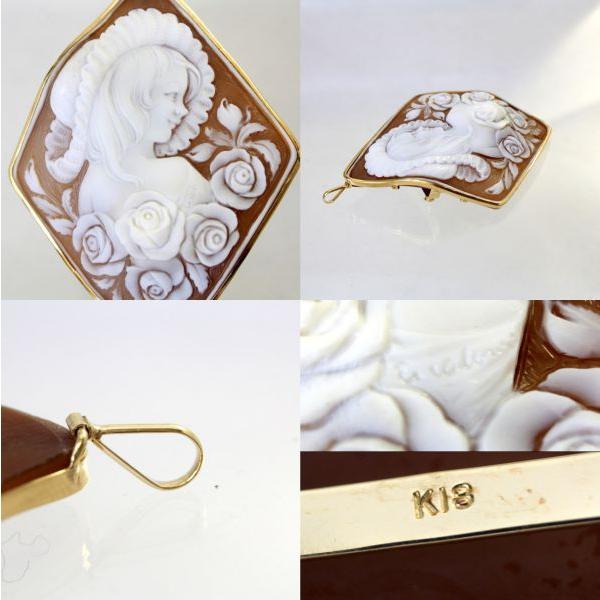 ◎中古美品◎１８金枠　シェルカメオ　ブローチ＆ペンダント_2