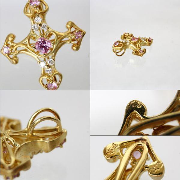 ◎中古美品◎18金 ピンクサファイア 0.56ct ダイヤ 0.12ct クロス 
