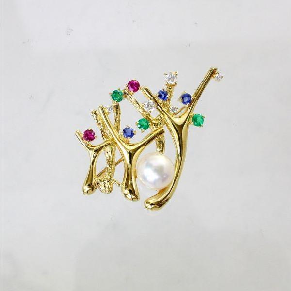 ◎中古美品◎18金 アコヤ真珠 8.7mm ダイヤ 0.25ct ブローチ＆