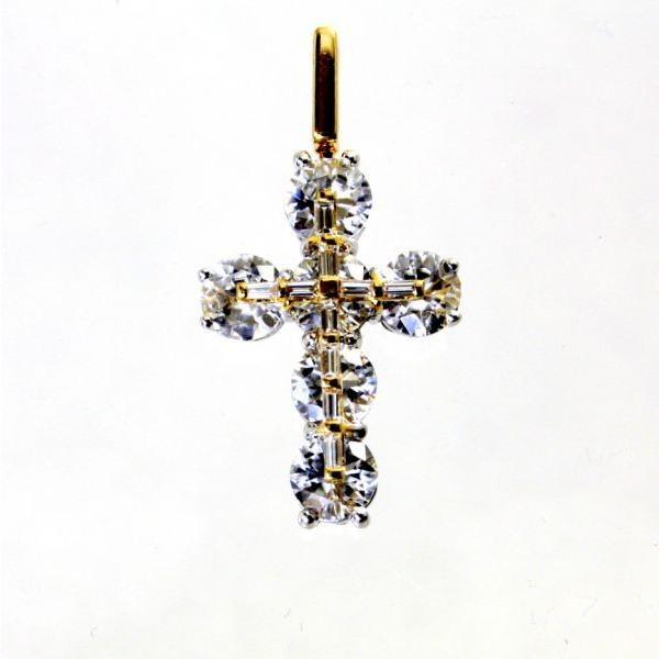 ◎中古美品◎18金YG,WG 天然ジルコン＆ダイヤ クロスペンダント 