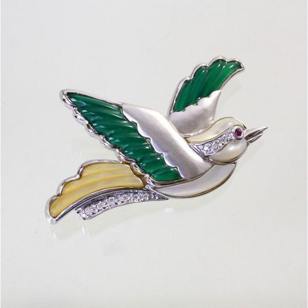 ◎中古美品◎18金WG ルビー＆ダイヤ 鳥デザイン ブローチ : 安藤商事